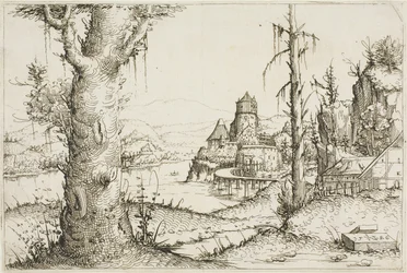 River Landscape with Large Tree in Foreground