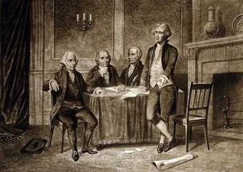 Leaders of the Continental Congress 1775: John Adams, Robert Morris, Alexander Hamilton, Thomas Jefferson, drawing by Augustus Tholey (1894)