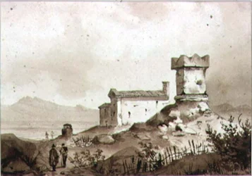 Italian Landscape with Ancient Roman Sarcophagus