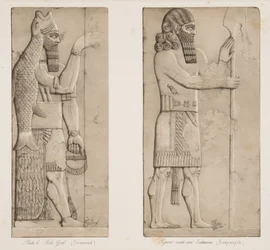 Fish God and Figure near an Entrance, from Monuments of Nineveh