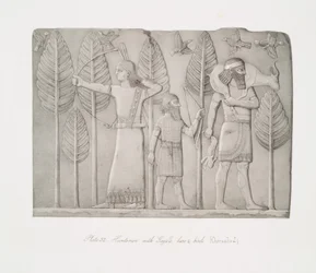 Huntsmen with gazelle, hare and birds (Khorsabad)