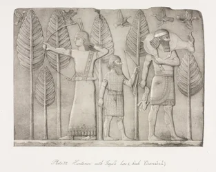 Monuments of Nineveh: Plate 32, Huntsmen with Gazelle, Hare and Birds (Khorsabad)