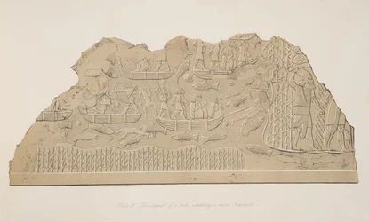 The conquest of a tribe inhabiting a marsh, from Monuments of Nineveh