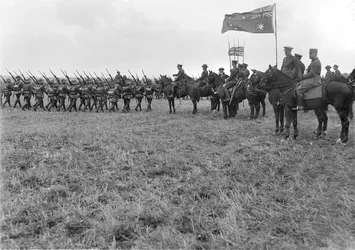 Field Marshal Sir Douglas Haig reviewing the 5th Australian Division at Ebblinghem, 29 August 1917