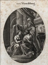 Allegory of Marriage: The Priest Throws the Fiel of the Animals Behind the Altar to Show That There Is No Bitterness at Marriage. Engraving in 