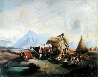 Harvesting scene in Austria, mid 19th century