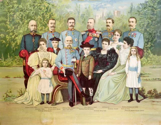 Members of the Austrian Imperial family grouped around the Emperor Franz Joseph I, c.1900