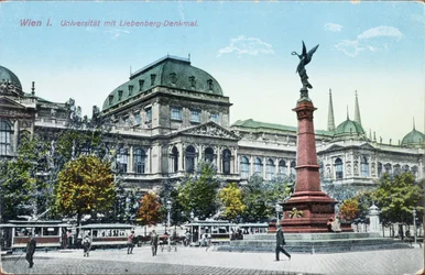 Postcard depicting the University of Vienna and the Liebenberg Monument