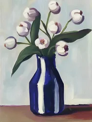 White Flowers Blue Vase