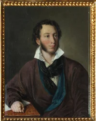 Portrait of the writer Alexander Pushkin (1799-1837) - Copy after V. Tropinin, by Avdotya Petrovna Yelagina (1789-1877), Oil on canvas 1827