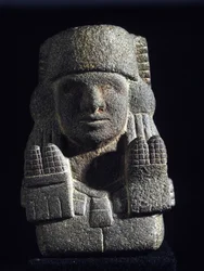Aztec Art: Representation of Chicomecoatl (Called Xilonen), Goddess of the Maize and Fertility. National Museum of Anthropology, Mexico