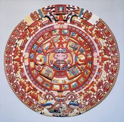 Pre-Columbian Civilization: The Aztec Calendar (Stone of the Sun): Disc Representing the Aztec Calendar and Cosmogony (Tonalpohualli)