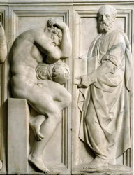 Prophet and Ignudo Low Marble Relief by Baccio Bandinelli