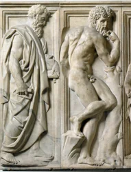Prophet and Ignudo Low Marble Relief by Baccio Bandinelli