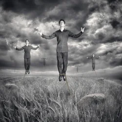 Levitating Men Stormy Sky