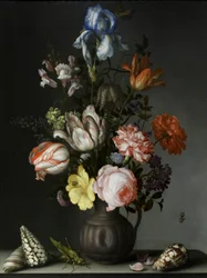 Flowers in a Vase with Shells and Insects, about 1630