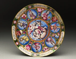 Lidded Bowl, Saucer and Spoon with Astrological Decoration