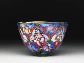 Lidded Bowl, Saucer and Spoon with Astrological Decoration