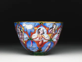 Lidded Bowl, Saucer and Spoon with Astrological Decoration