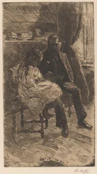 Interior with a Man and a Girl Reading a Book Together