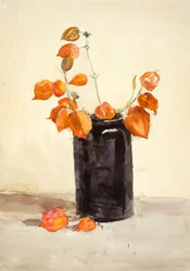Flowers in black vase