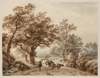 A Landscape with Heavy Oak Wood, Populated with Cattle and Figures