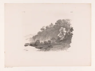 Hilly Landscape with River, Country Road, and Houses
