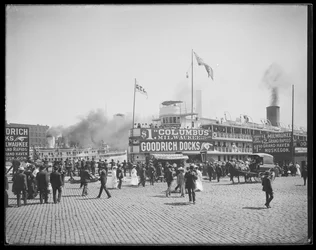 Passenger Ship Christopher Columbus Docked at the Goodrich Docks, Chicago, Illinois, USA, c.1905
