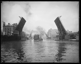 Passenger Ship Pere Marquette in Tow on the Chicago River, Chicago, Illinois, USA, c.1905