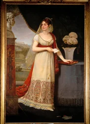 Portrait of Josephine de Beauharnais. She looks at a bust depicting her son, Eugene Rose de Beauharnais. Painting by Antoine Jean Gros