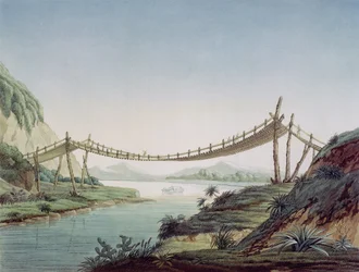 Rope bridge near Penipe, crossing the Chambo River, Mexico