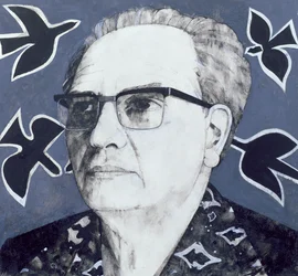 Portrait of Olivier Messiaen, illustration for The Sunday Times, 1970s