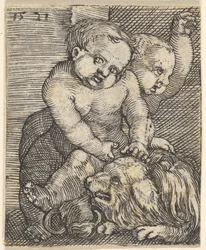 Two Boys Playing with a Dog, mid-16th century