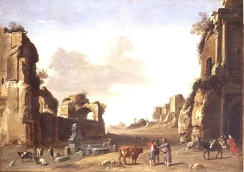 Classical Ruins with Peasants Watering Their Animals