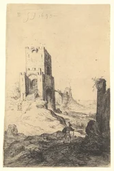 View of Ponte Mammolo, a Bridge in the Background, a Tower with Ramp in the Middle Ground