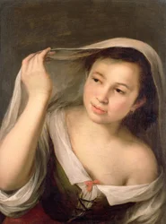 A Young Girl Raising Her Veil