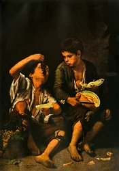 Boys eating Fruit