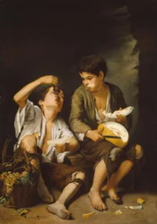 Boys Eating Grapes and Melon
