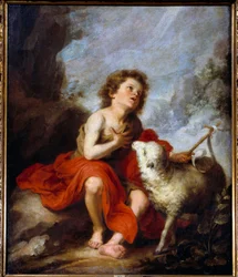 Representation of Saint John the Baptist Child. Painting by Bartolome Murillo (17th century) Madrid, Prado Museum