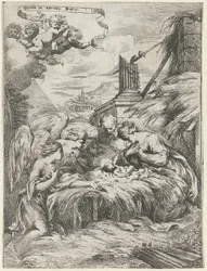 Adoration by Mary, Joseph, and Angels