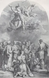 Saint John the Baptist Preaching to a Large Crowd and Baptizing Children