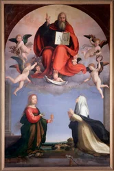 God Holding a Book with the Greek Letters Alpha and Omega