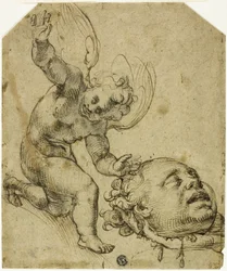 Two Sketches: Kneeling Putto Holding a Head (recto) Details of a Nude Male Child (verso)