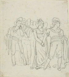 Brigand Chief Held Back By a Woman; Sketch of Two Figures in a Landscape