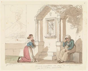 Neapolitan Woman Praying to the Virgin for Her Sick Mother, Illustration for Roman Costumes and Customs
