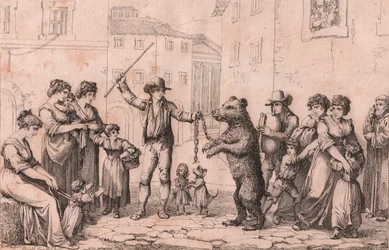 The Bear Dance in Rome, Etching by Bartolomeo Pinelli