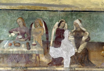 Allegorical Scene, detail from the cycle depicting the Cavalcade of Vices and Virtues, ca 1490, by Bartolomeo Serra and Sebastiano Serra, fresco, St Stephen