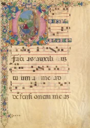 Manuscript Leaf with Entry into Jerusalem on Palm Sunday in an Initial D