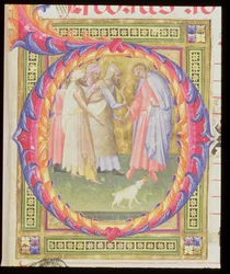 Historiated Initial O Depicting Tobias and the Angel