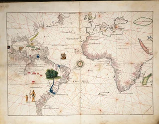 Africa, Europe and Part of Americas, from Atlas of the World in Thirty-Three Maps, by Battista Agnese
